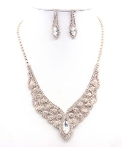 Rhinestone Necklace  with Earrings Set NB330101 GOLD CL